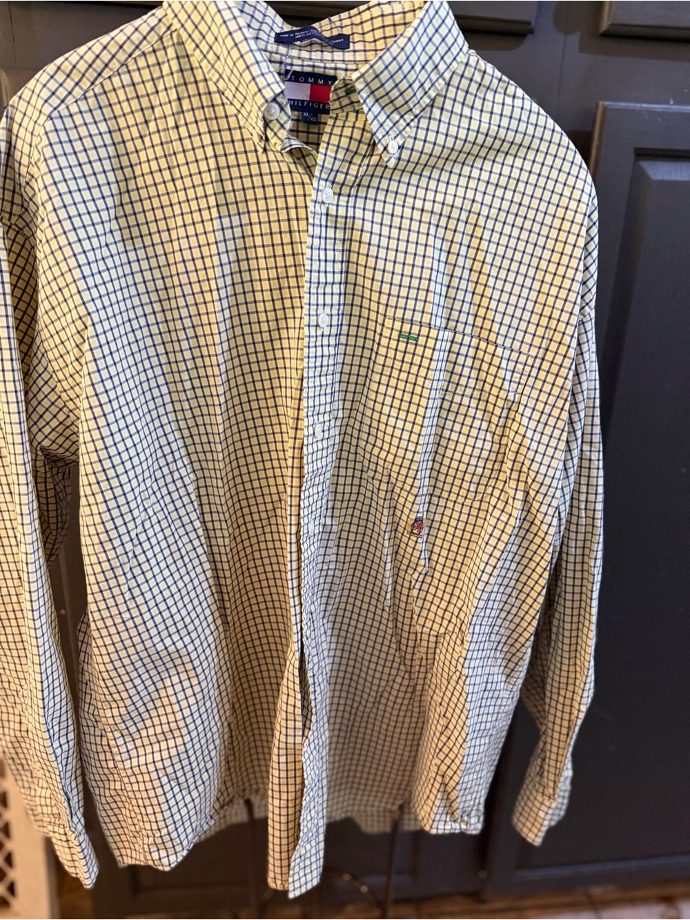 Tommy Hilfiger Men’s Yellow and Blue Check Button-Down Shirt